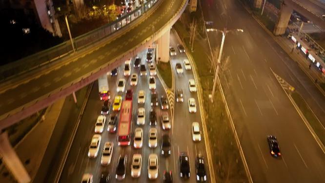 航拍城市夜景道路车流