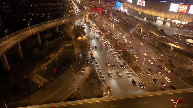 航拍城市夜景道路车流