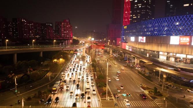 航拍城市夜景道路车流