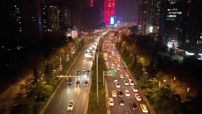 航拍城市夜景道路车流