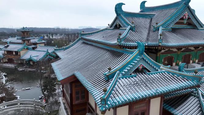 航拍南京金陵小镇雪景