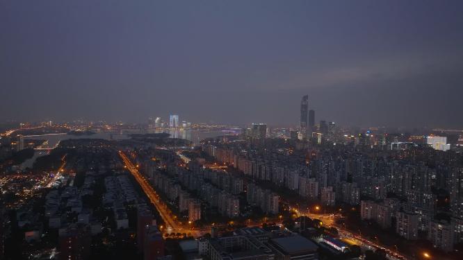 航拍苏州国际金融中心大楼夜景