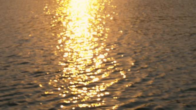 傍晚金色阳光洒在水面上波光粼粼的慢镜头
