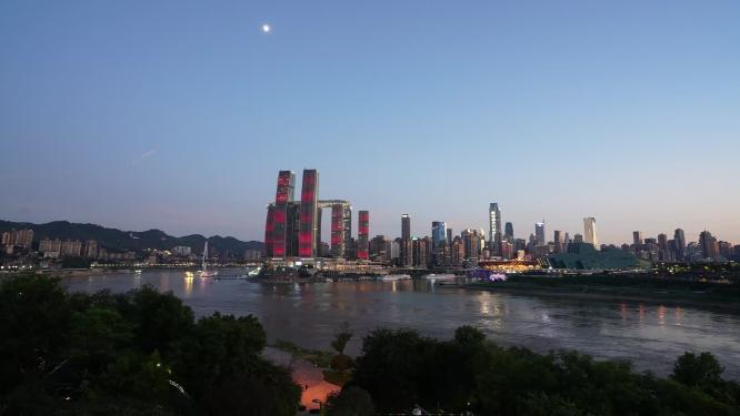 重庆江景来福士朝天门夜景延时