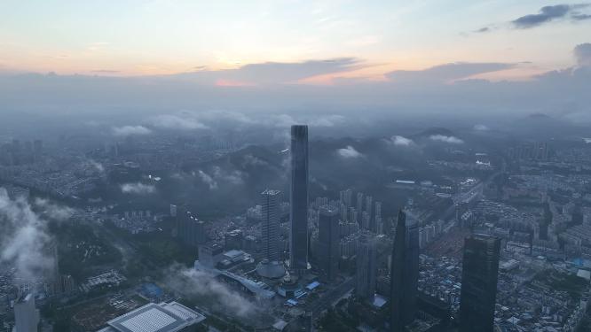 广东省东莞市日出云海航拍
