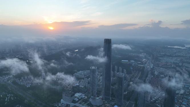 广东省东莞市日出云海航拍