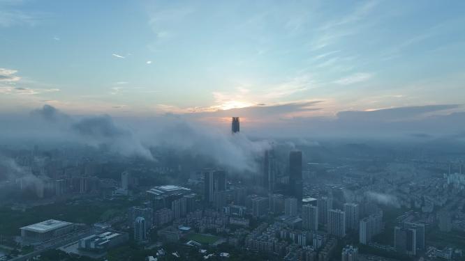 广东省东莞市日出云海航拍
