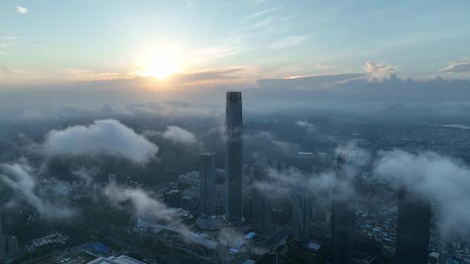 广东省东莞市日出云海航拍