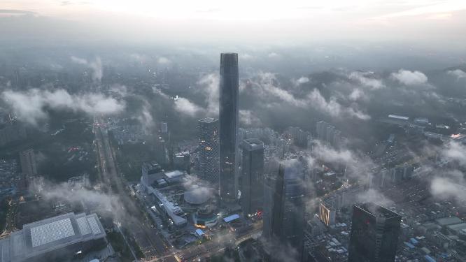 广东省东莞市日出云海航拍