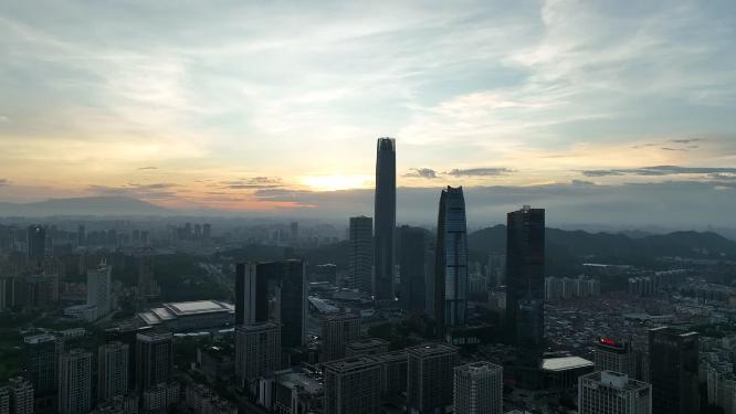 广东省东莞市日出日落城市风光航拍