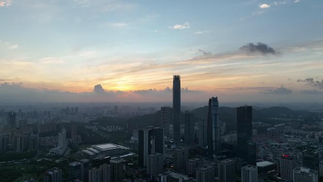 广东省东莞市日出日落城市风光航拍