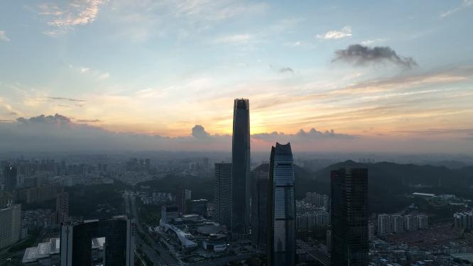 广东省东莞市日出日落城市风光航拍
