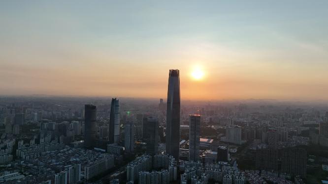 广东省东莞市日出日落城市风光航拍