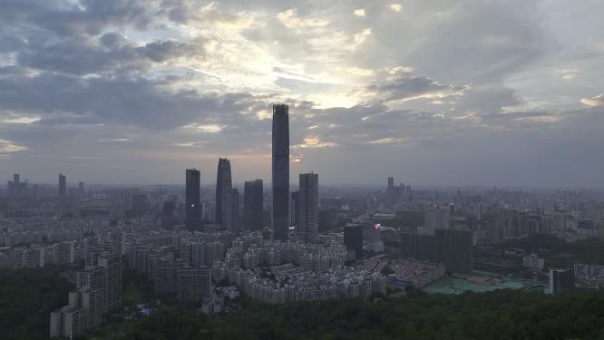 广东省东莞市日出日落城市风光航拍