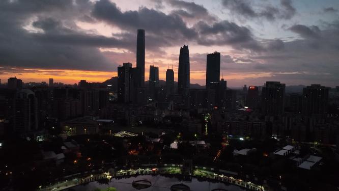 广东省东莞市日出日落城市风光航拍