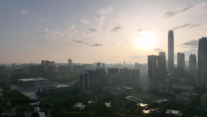 广东省东莞市日出日落城市风光航拍