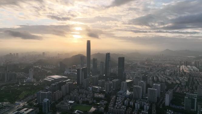 广东省东莞市日出日落城市风光航拍