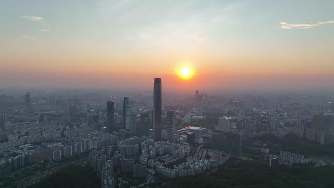 广东省东莞市日出日落城市风光航拍