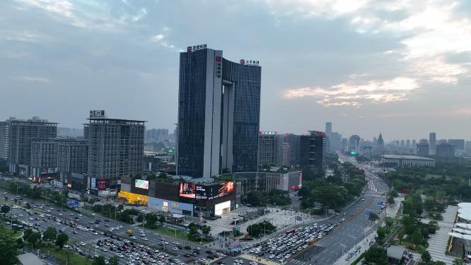 广东省东莞市日出日落城市风光航拍