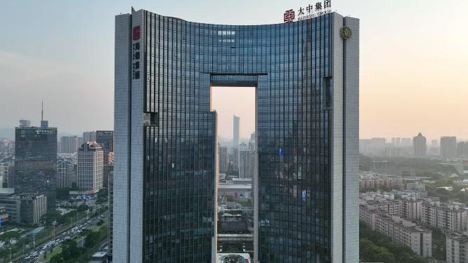 广东省东莞市日出日落城市风光航拍