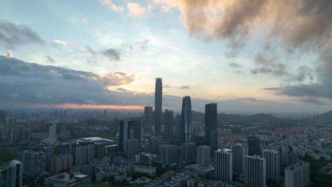 广东省东莞市日出日落城市风光航拍