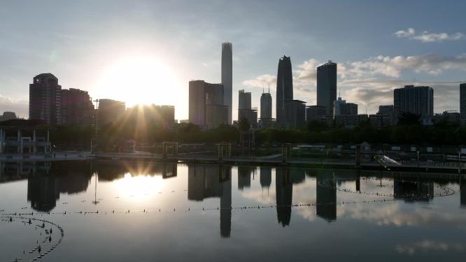 广东省东莞市日出日落城市风光航拍