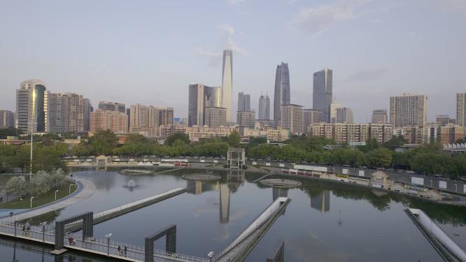 广东省东莞市日出日落城市风光航拍