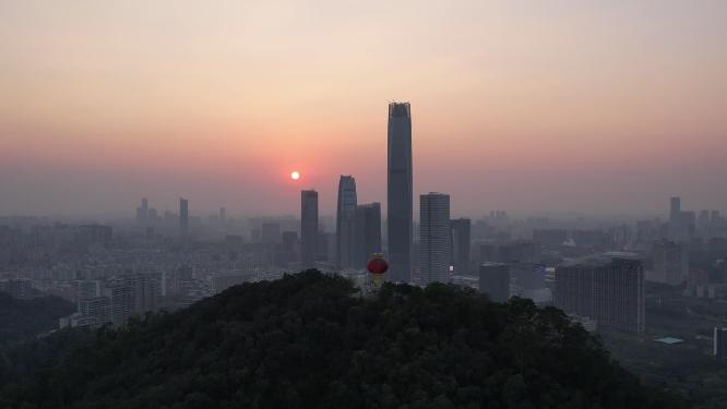 广东省东莞市日出日落城市风光航拍