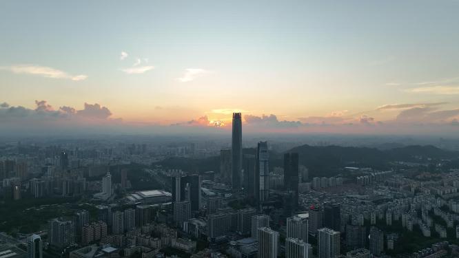 广东省东莞市日出日落城市风光航拍