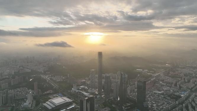 广东省东莞市日出日落城市风光航拍