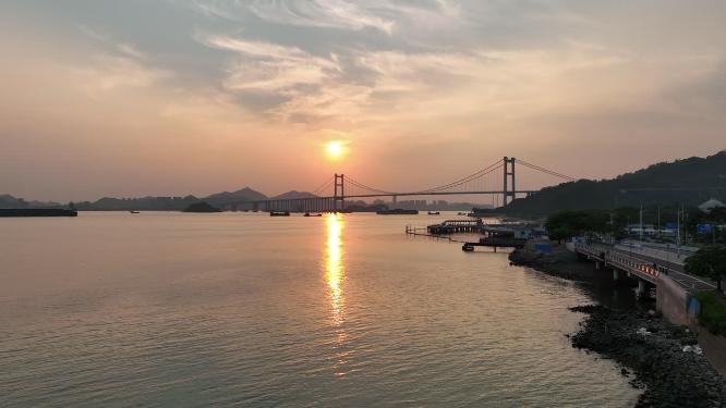 广东省东莞市虎门大桥日出日落航拍