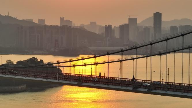 广东省东莞市虎门大桥日出日落航拍