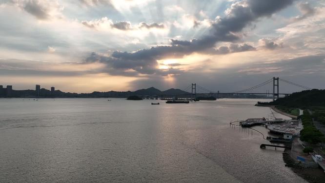 广东省东莞市虎门大桥日出日落航拍