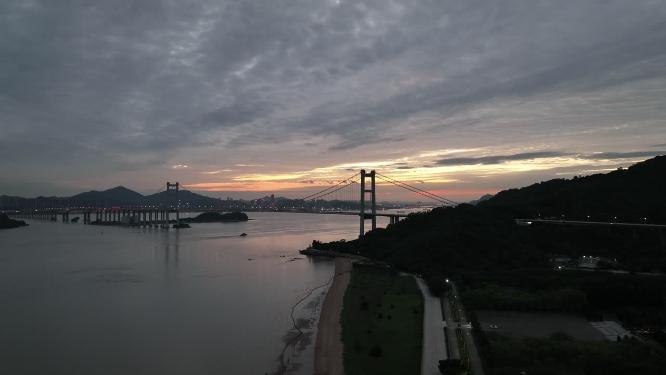 广东省东莞市虎门大桥日出日落航拍