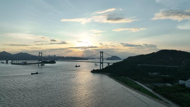 广东省东莞市虎门大桥日出日落航拍