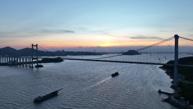 广东省东莞市虎门大桥日出日落航拍