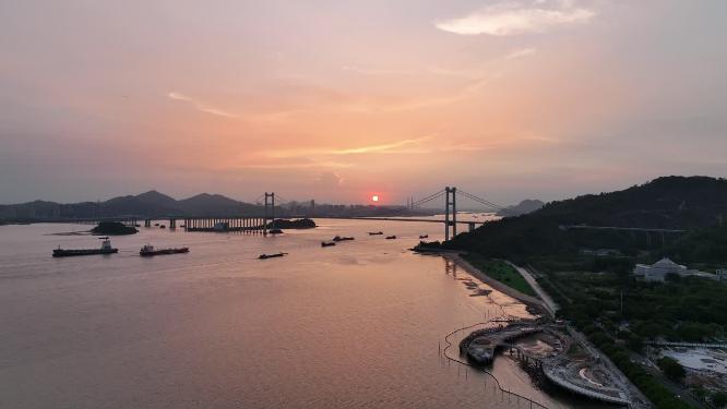 广东省东莞市虎门大桥日出日落航拍