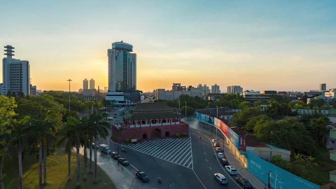 广东省东莞市迎恩门日落延时风光