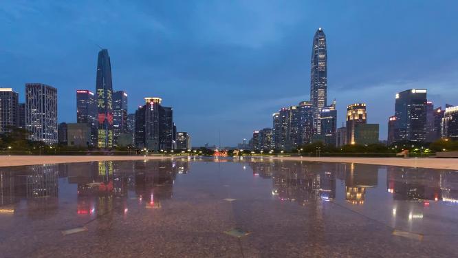 深圳市民中心CBD日转夜延时风光