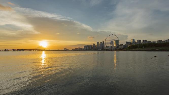 深圳湾区之光摩天轮日落延时风光