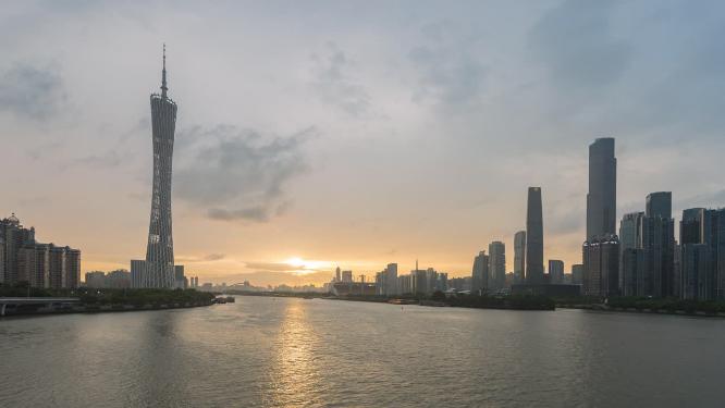 广州塔与珠江新城日转夜延时夜景