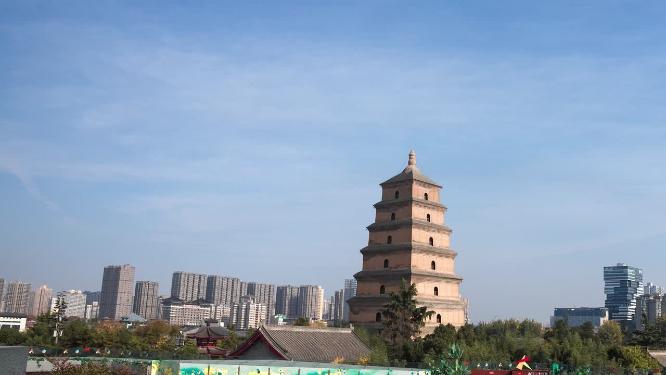 4K高清西安著名旅游景点大雁塔自然风光