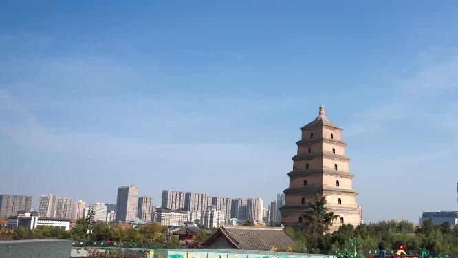 4K高清西安著名旅游景点大雁塔自然风光