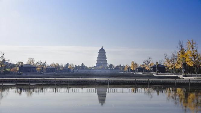 4K高清西安著名旅游景点大雁塔自然风光