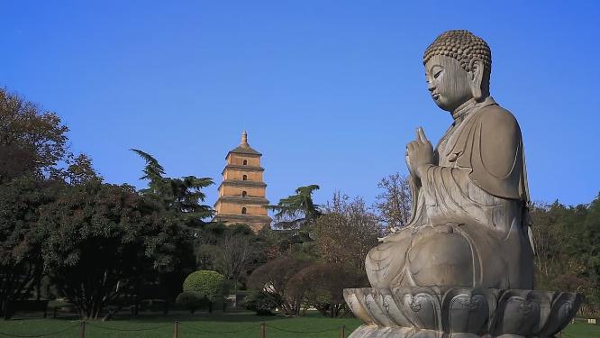 4K高清西安著名旅游景点大雁塔自然风光