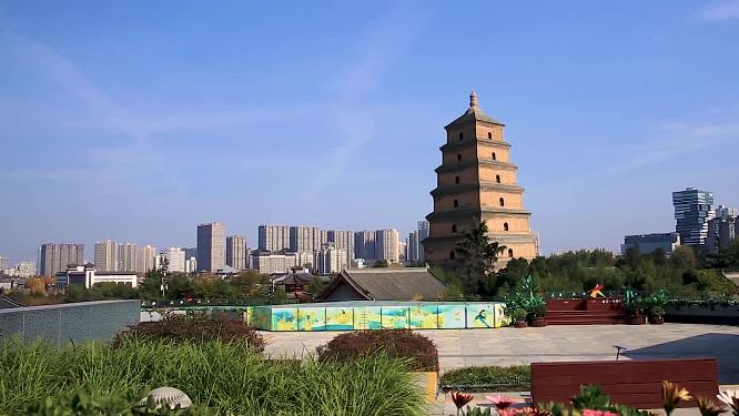 4K高清西安著名旅游景点大雁塔自然风光