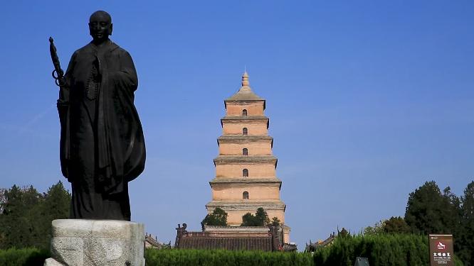 4K高清西安著名旅游景点大雁塔自然风光
