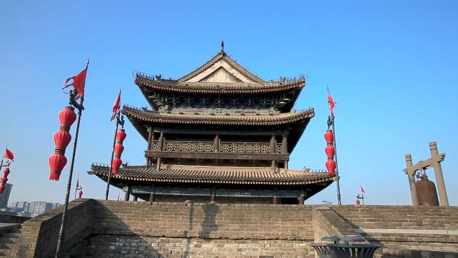 蓝天白云下的古城西安景色