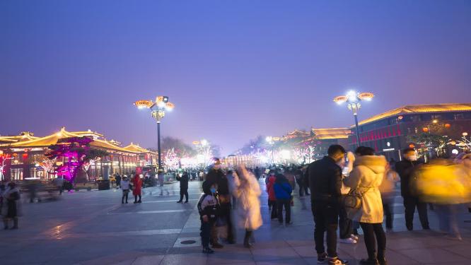 西安大唐不夜城夜景人流