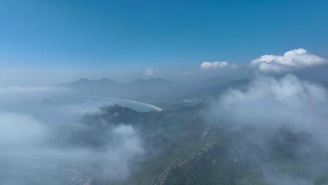 航拍深圳东西涌天文台海岸线云海景观4K